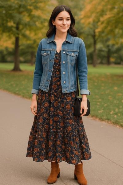 Summer maxi dress layered with fitted turtleneck and belt