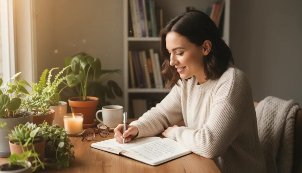 Woman journaling in a notebook for self-reflection and personal clarity