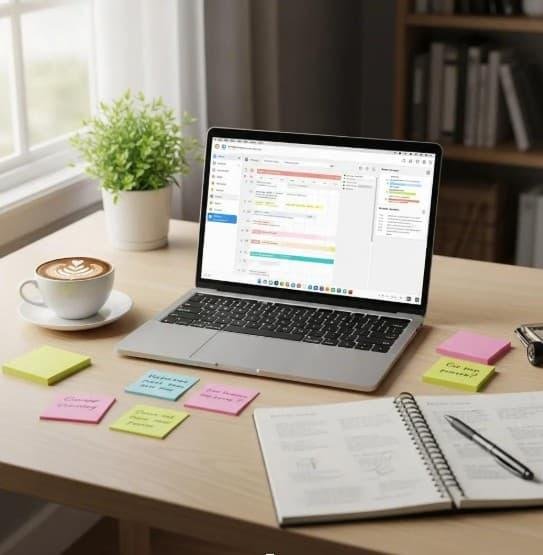 AI-powered daily planner on a laptop.