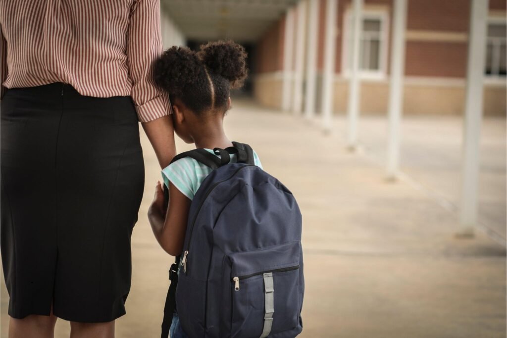 Mother helping a child talk about back-to-school anxiety