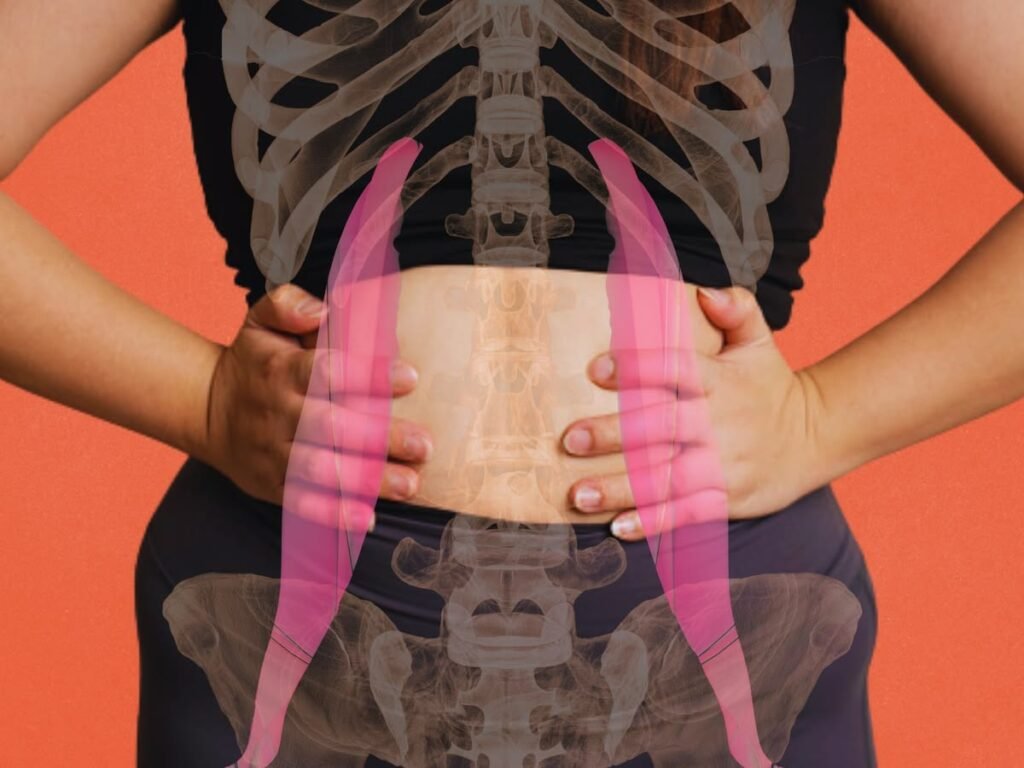 Illustration of diastasis recti showing separated abdominal muscles after pregnancy