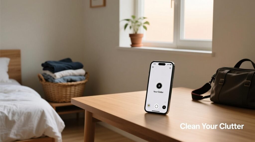 Phone and organized space for digital decluttering