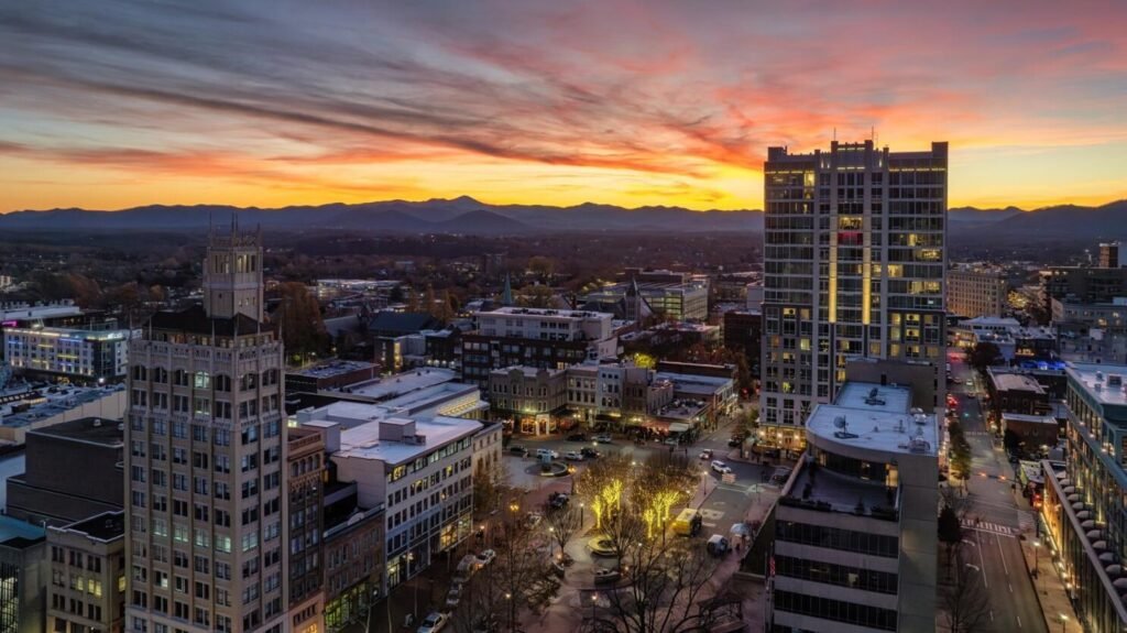 Scenic Asheville, North Carolina with mountain views and local culture.